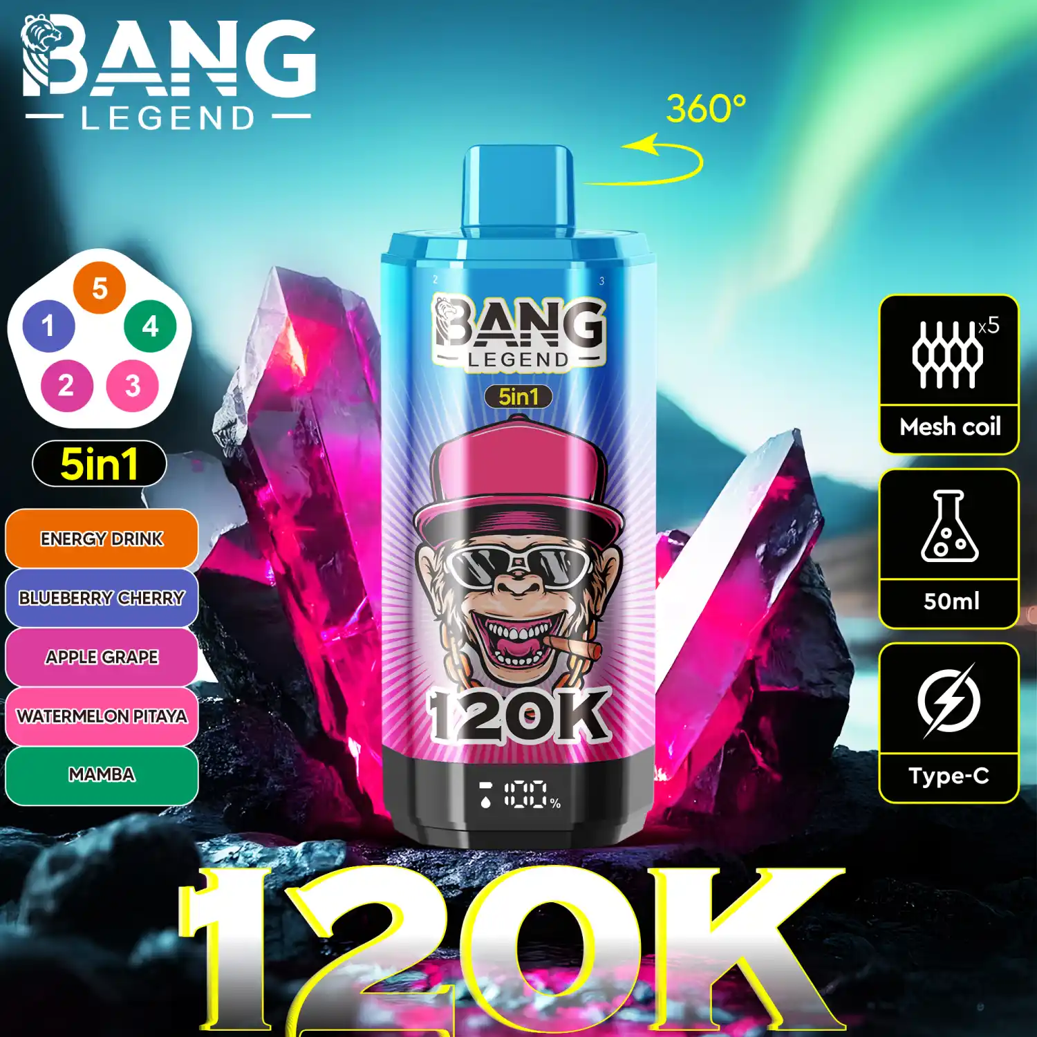 Bang Legend 120K 5-in-1 Vape mit Display und 360° Drehwahl – Bild 2