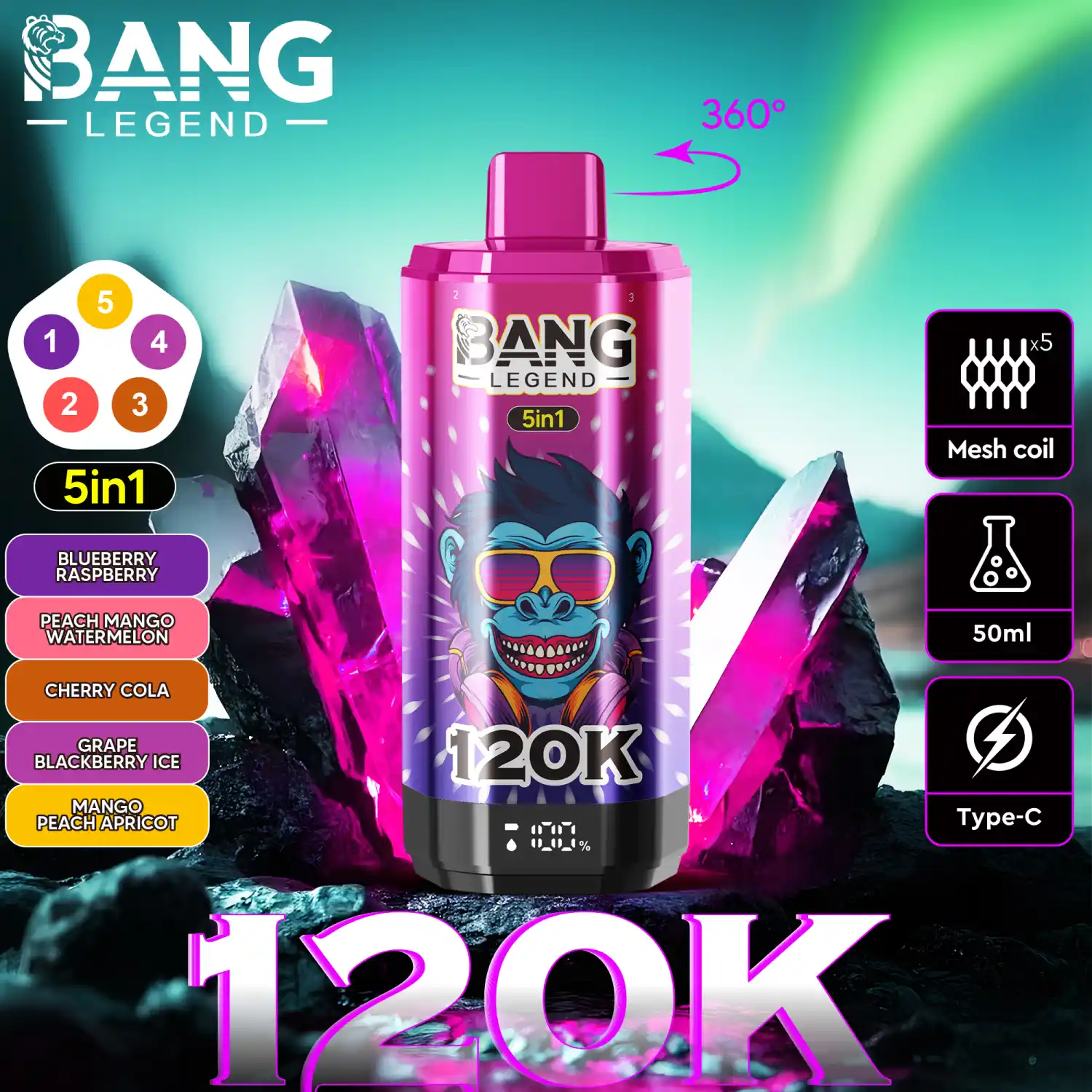 Bang Legend 120K 5-in-1 Vape mit Display und 360° Drehwahl – Bild 12