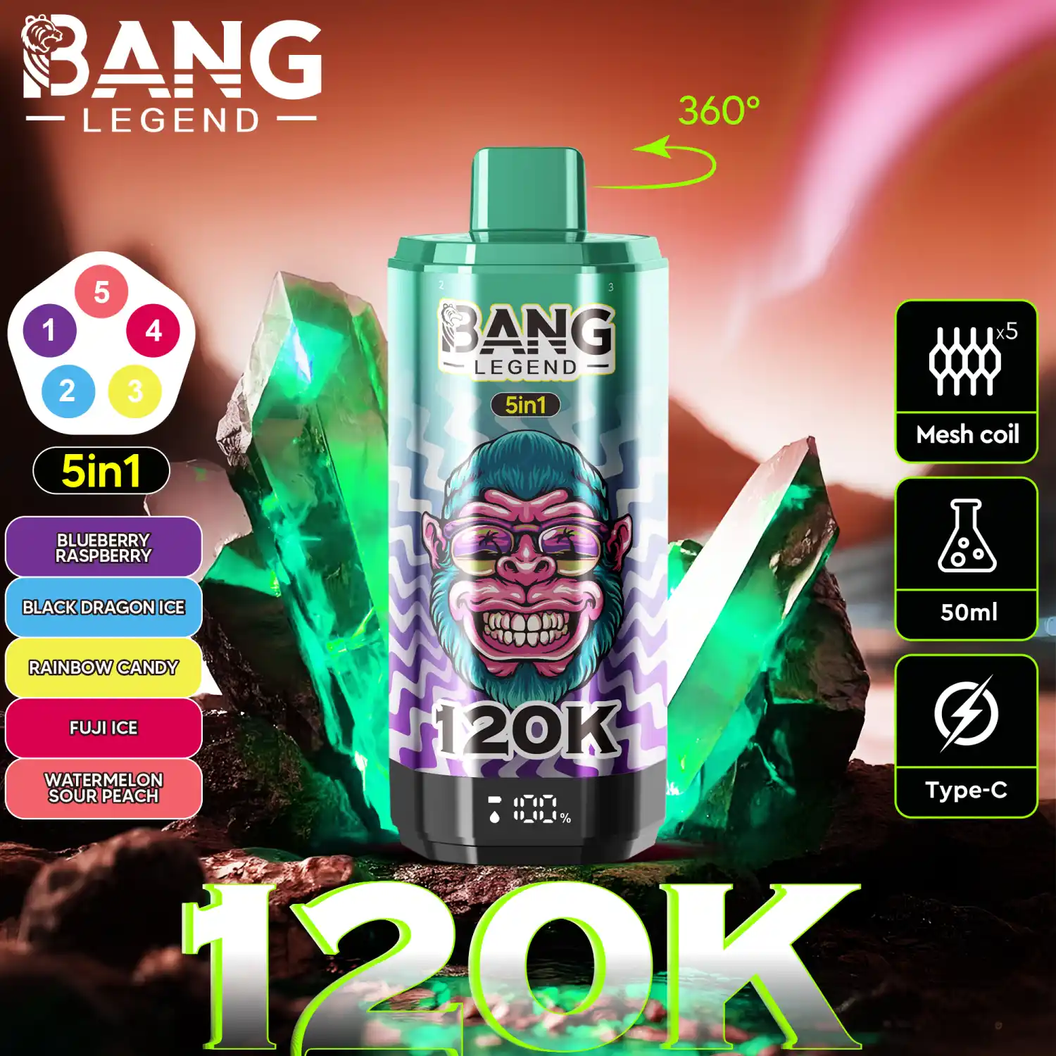 Bang Legend 120K 5-in-1 Vape mit Display und 360° Drehwahl – Bild 11