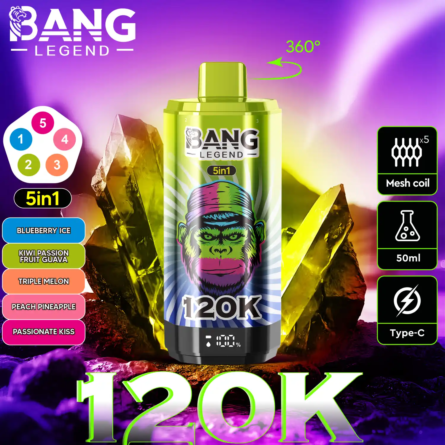 Bang Legend 120K 5-in-1 Vape mit Display und 360° Drehwahl – Bild 10
