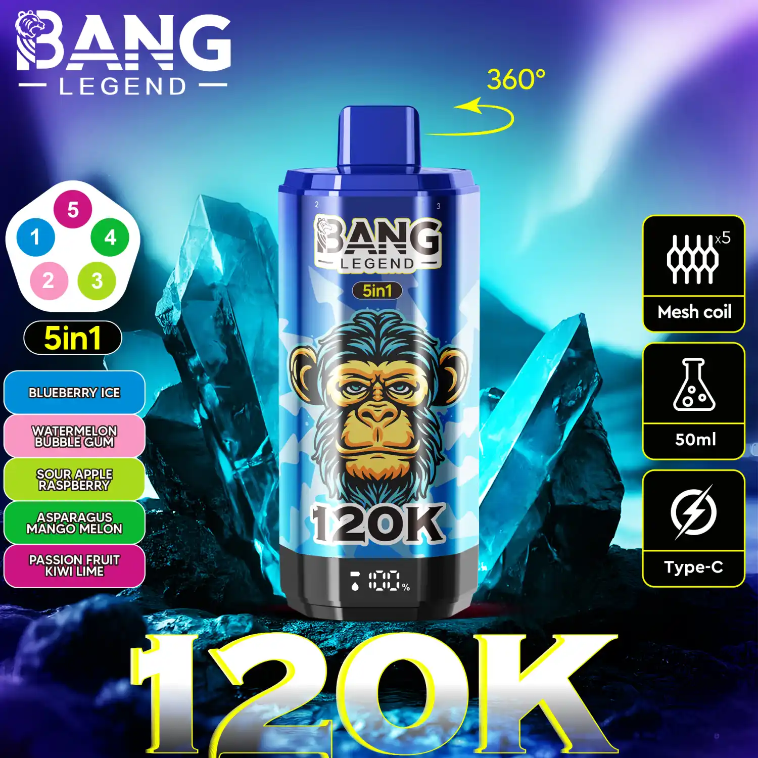Bang Legend 120K 5-in-1 Vape mit Display und 360° Drehwahl – Bild 9