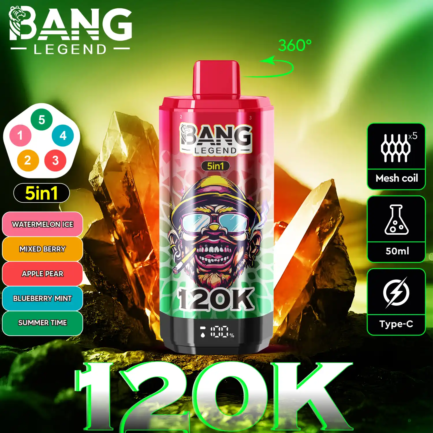 Bang Legend 120K 5-in-1 Vape mit Display und 360° Drehwahl – Bild 8