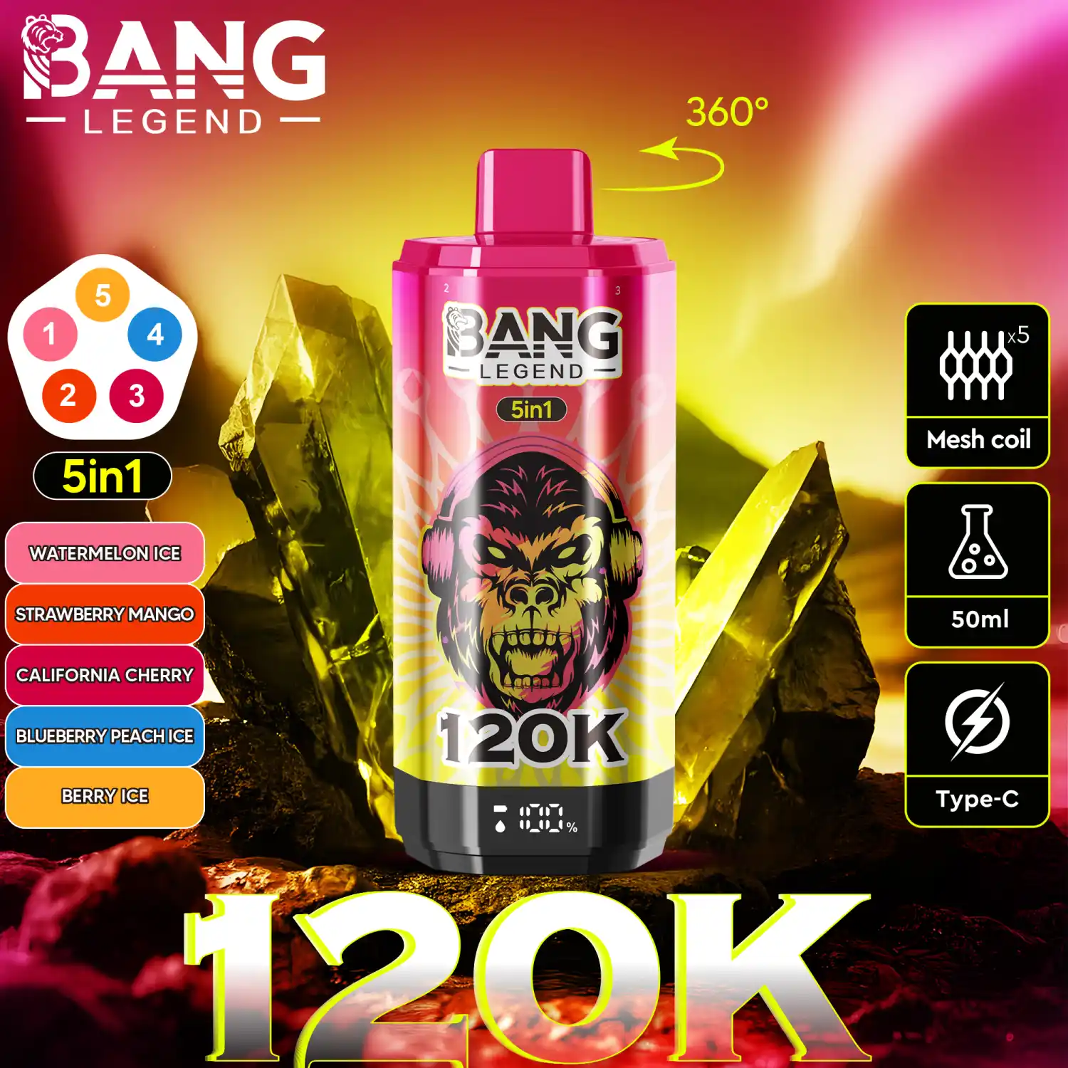 Bang Legend 120K 5-in-1 Vape mit Display und 360° Drehwahl – Bild 7