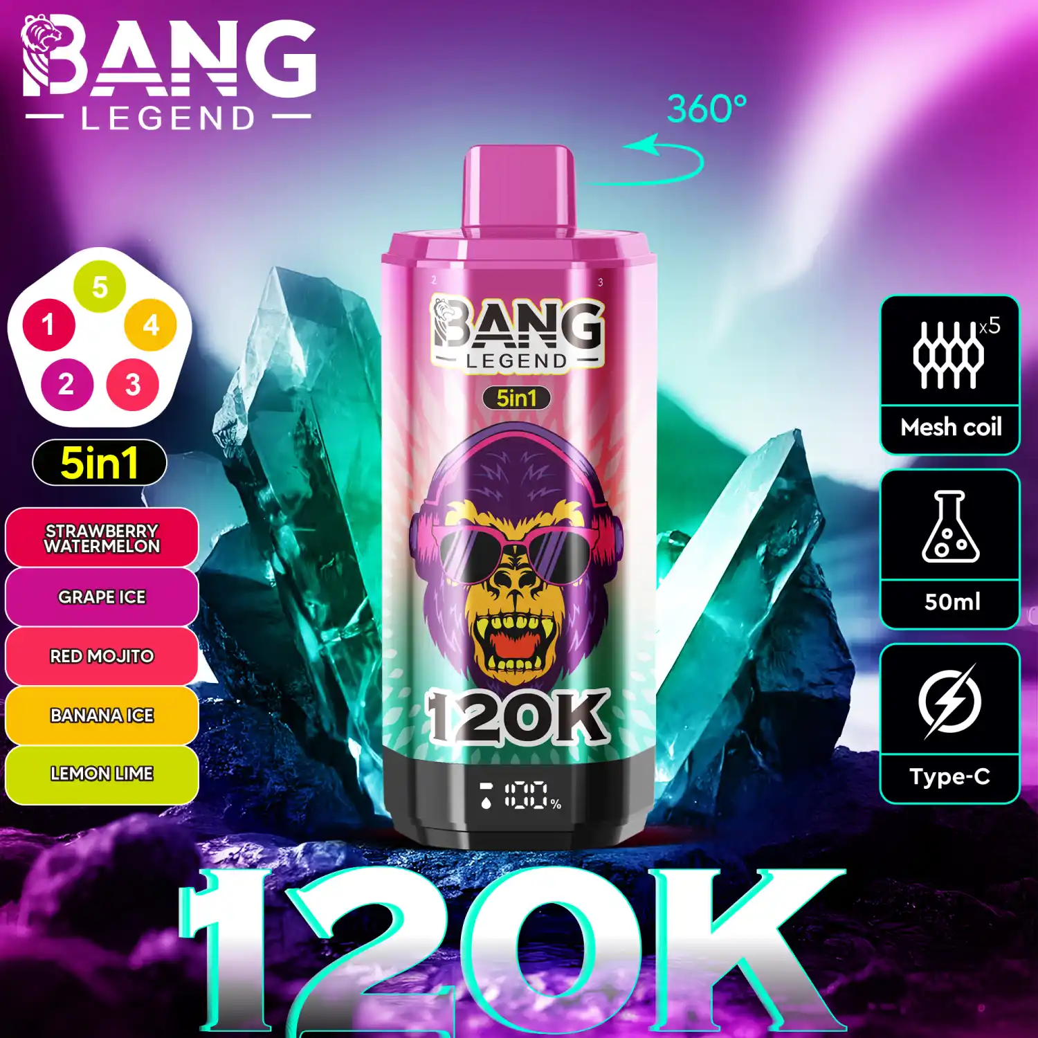 Bang Legend 120K 5-in-1 Vape mit Display und 360° Drehwahl – Bild 6