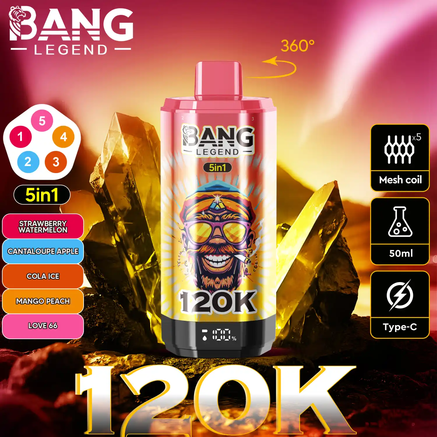 Bang Legend 120K 5-in-1 Vape mit Display und 360° Drehwahl – Bild 5