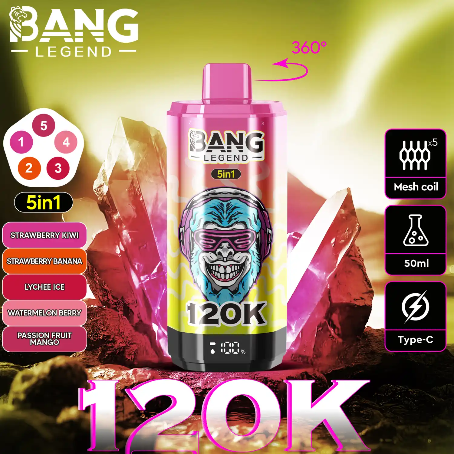 Bang Legend 120K 5-in-1 Vape mit Display und 360° Drehwahl – Bild 4