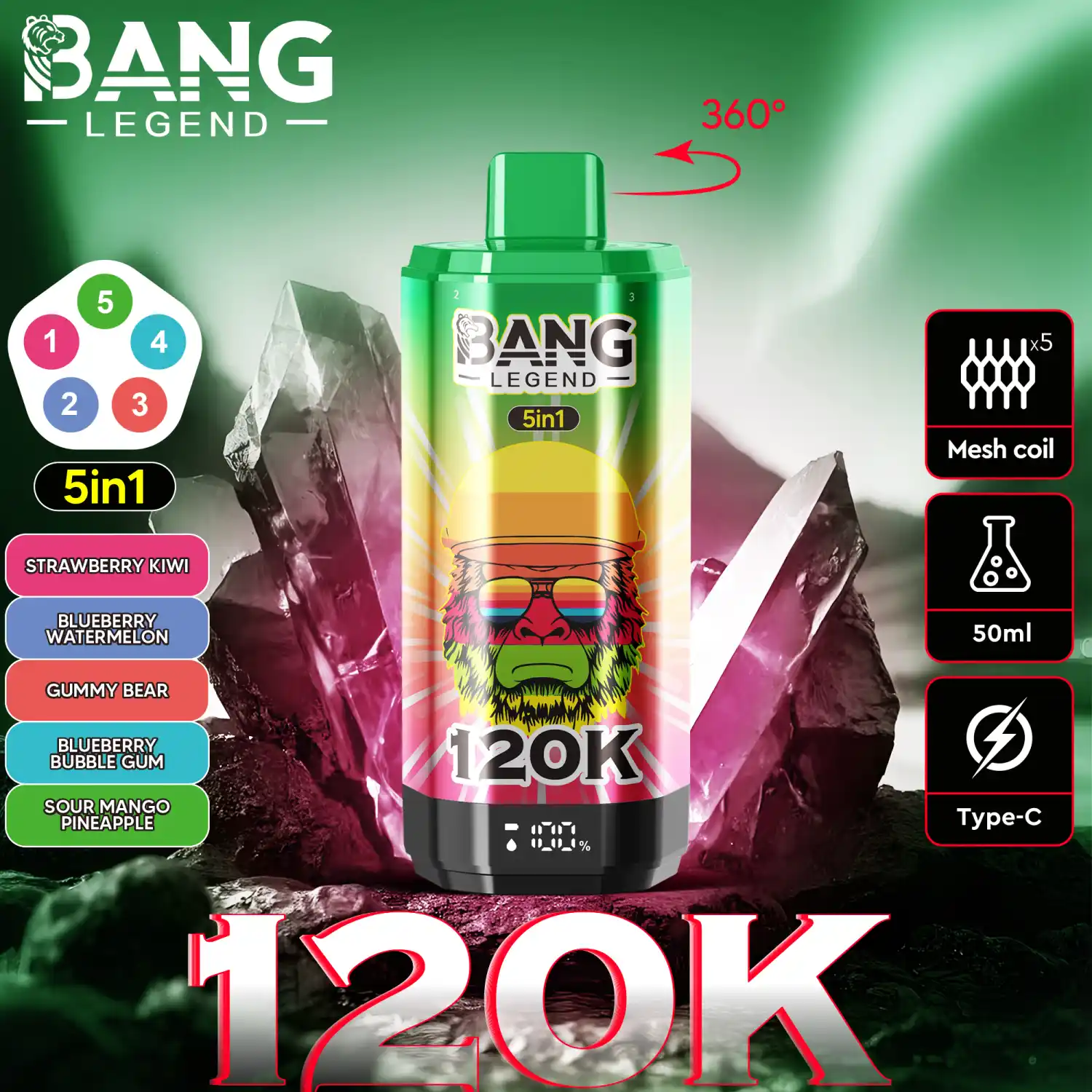 Bang Legend 120K 5-in-1 Vape mit Display und 360° Drehwahl – Bild 3