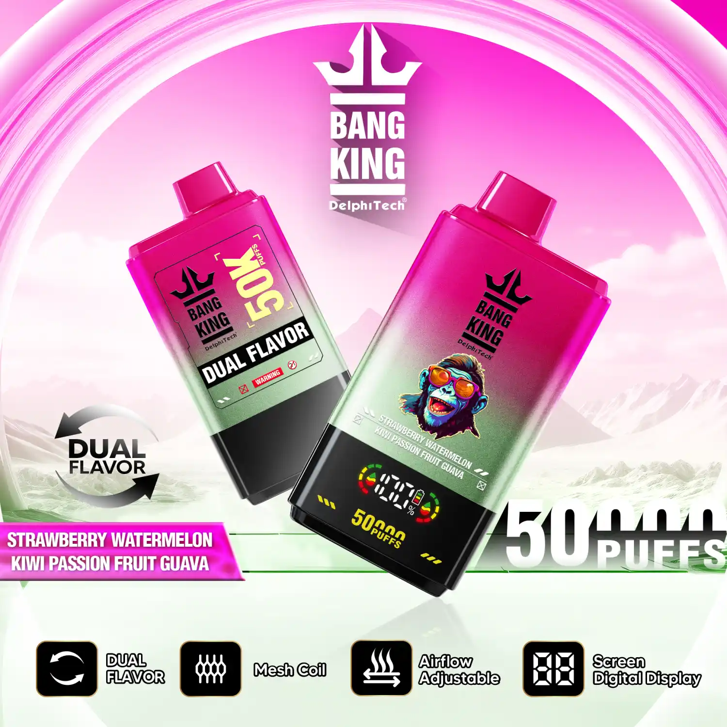 Bang King 50000 Züge Vape mit Doppelgeschmack, Display & Airflow – Bild 2