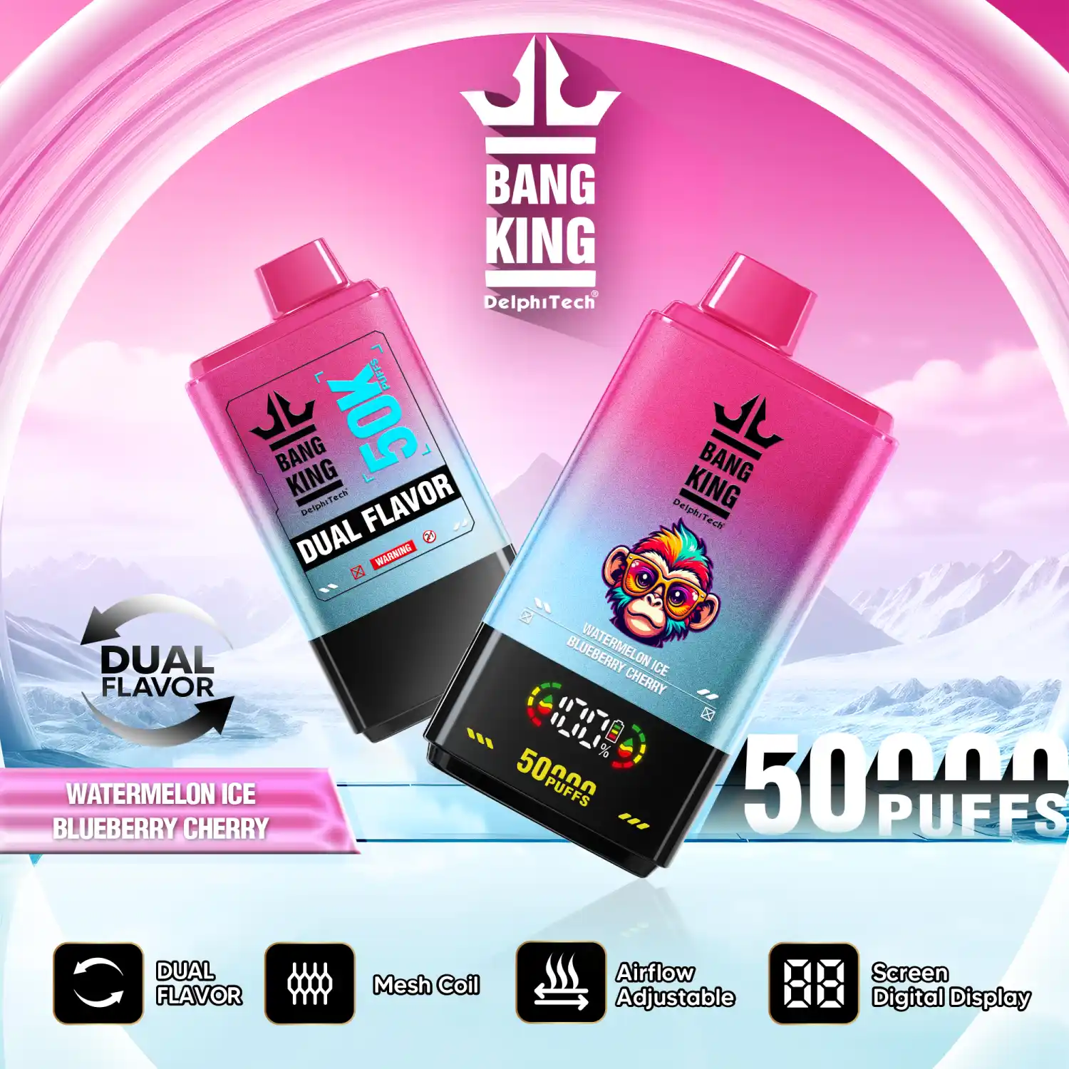 Bang King 50000 Züge Vape mit Doppelgeschmack, Display & Airflow – Bild 11