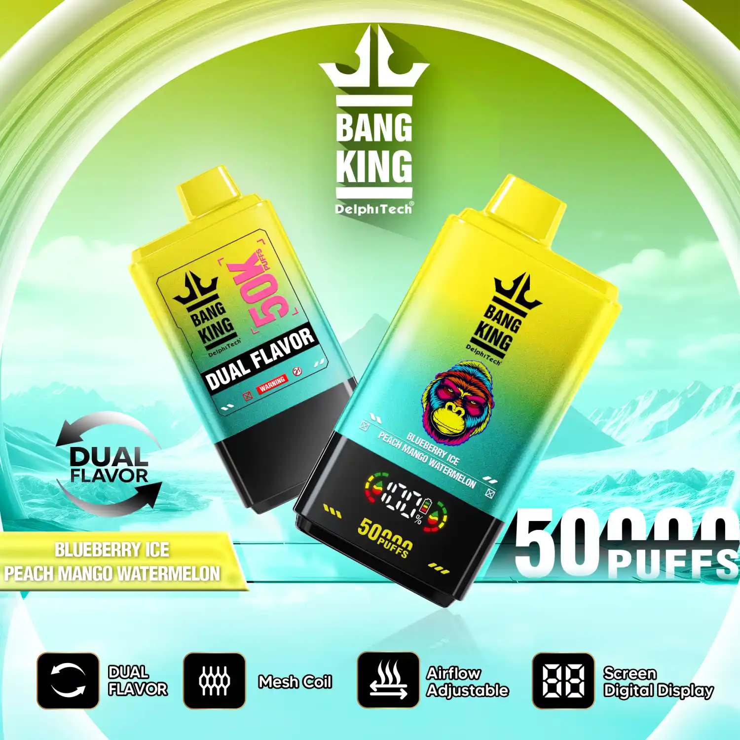Bang King 50000 Züge Vape mit Doppelgeschmack, Display & Airflow – Bild 10