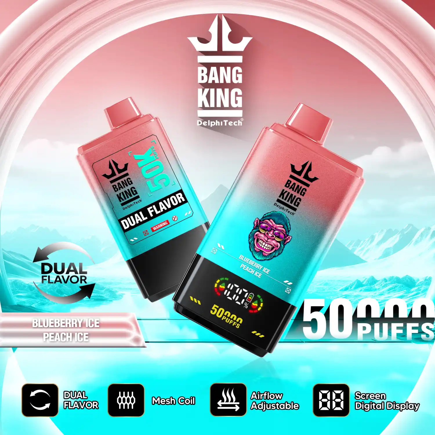 Bang King 50000 Züge Vape mit Doppelgeschmack, Display & Airflow – Bild 9