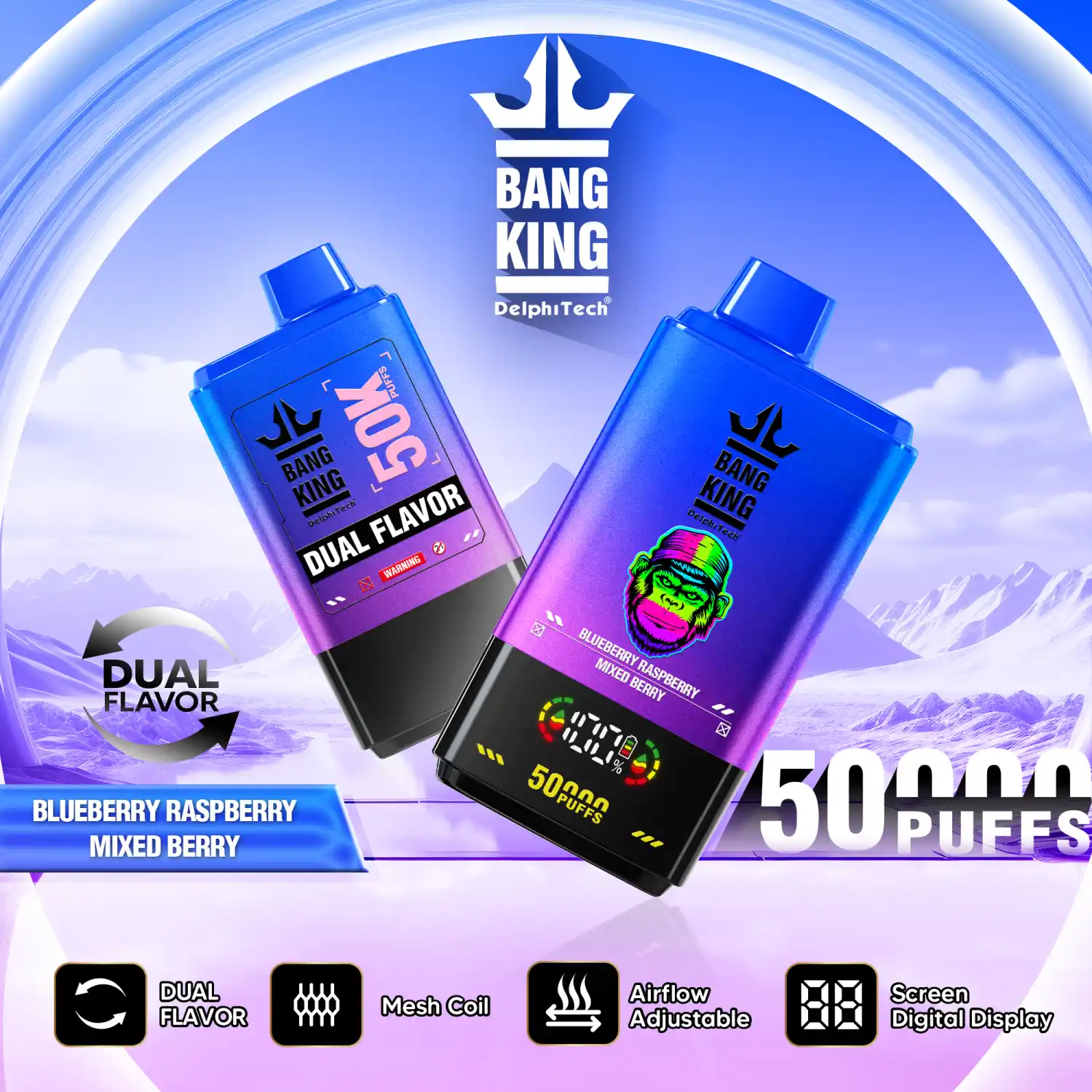 Bang King 50000 Züge Vape mit Doppelgeschmack, Display & Airflow – Bild 8