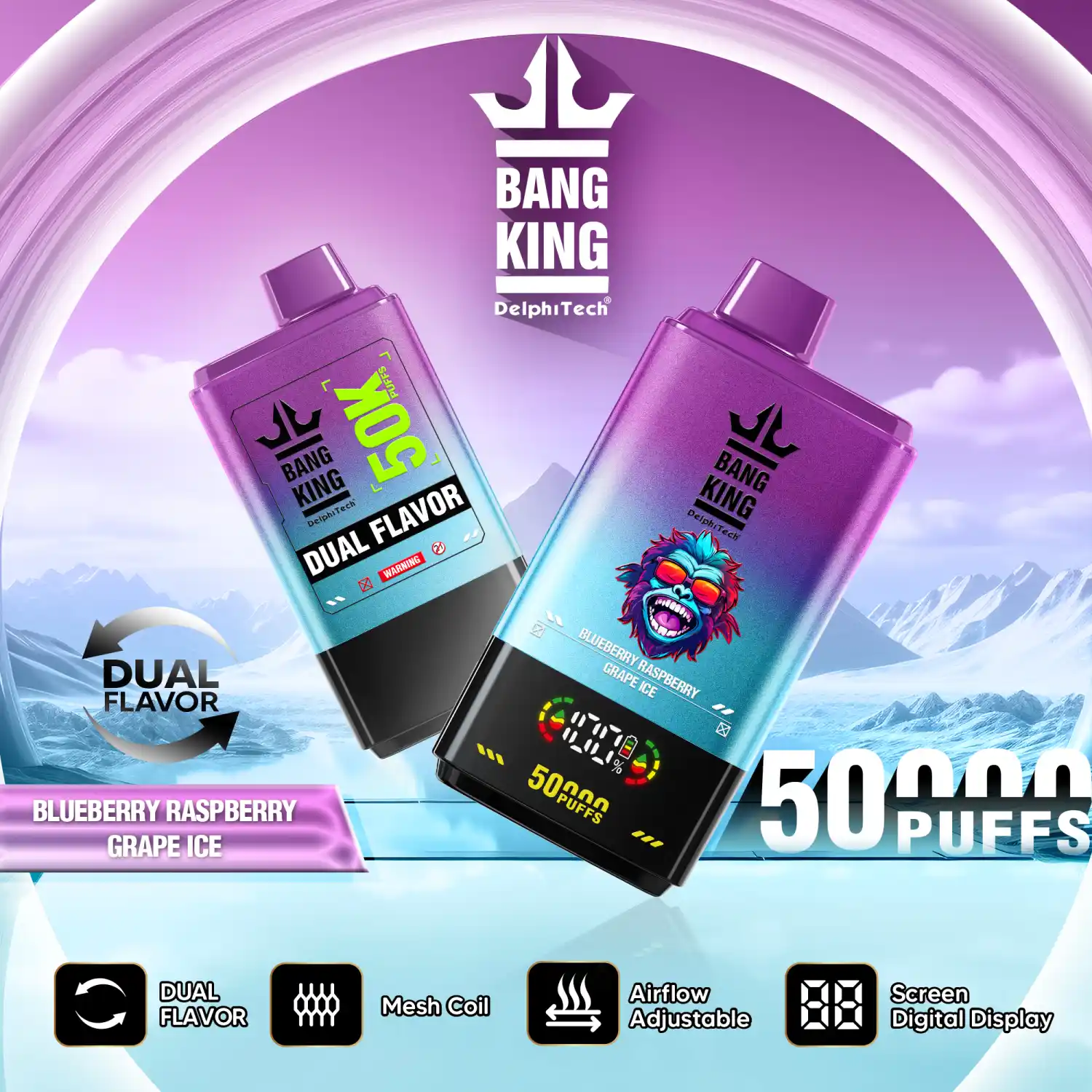 Bang King 50000 Züge Vape mit Doppelgeschmack, Display & Airflow – Bild 7