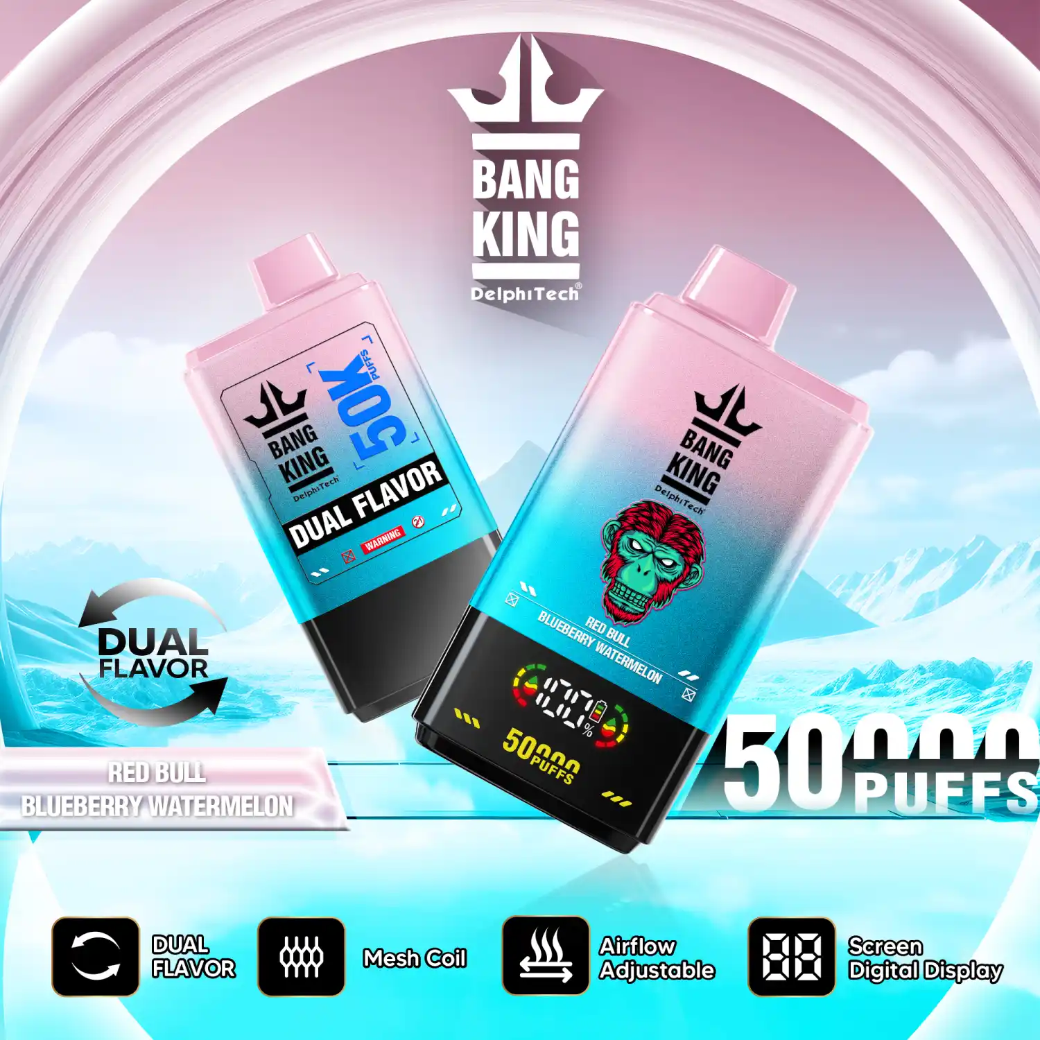 Bang King 50000 Züge Vape mit Doppelgeschmack, Display & Airflow – Bild 5