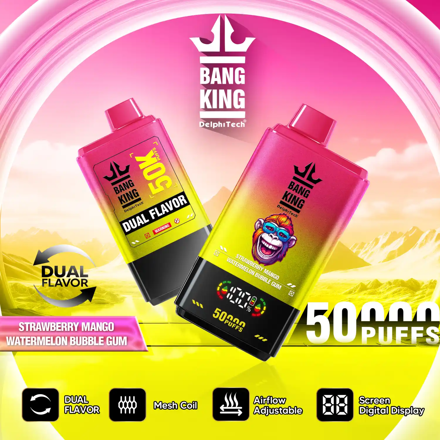 Bang King 50000 Züge Vape mit Doppelgeschmack, Display & Airflow – Bild 4